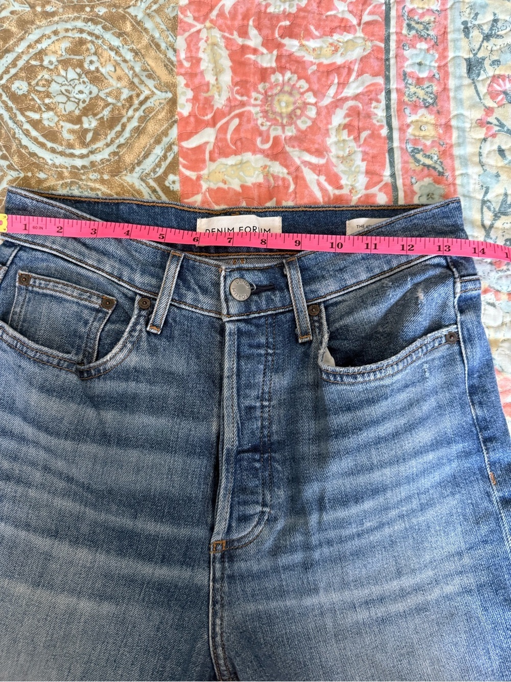 Denim Forum Light Blue Denim Jeans with Tan Stitching The Arlo Highrise Straight - Picture 10 of 14
